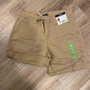 Tan high waisted shorts with tied waistline